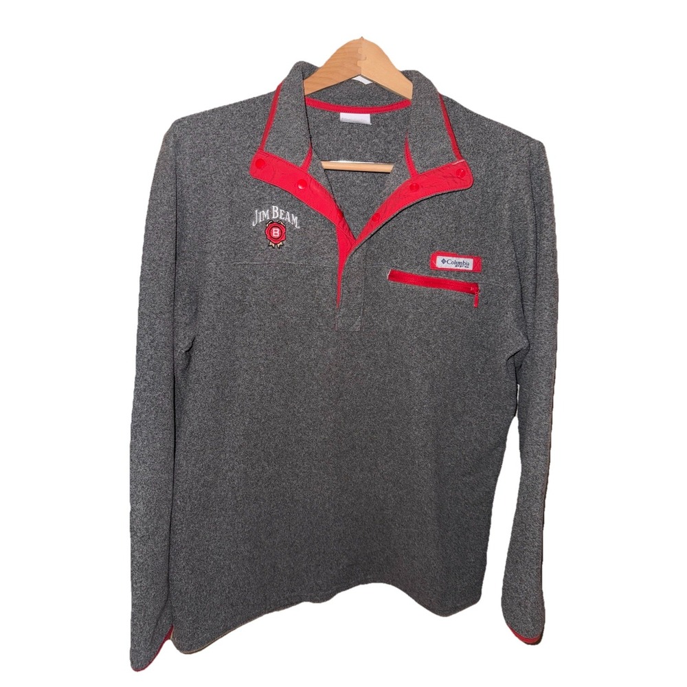 Columbia Sweater Men's L Quarter Snap‎ Pullover Fleece Grey Jim Beam Logo